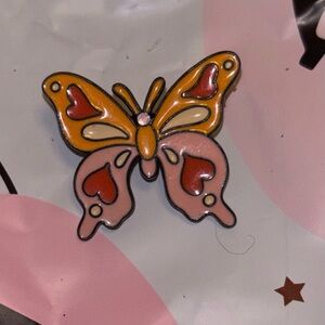 orange and pink enamel butterfly pin.